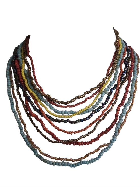 Jewelry - Handmade Bali Glass Beads Necklace Wood Buckle